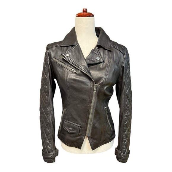 Black Rivet Jackets & Blazers - Black Rivet Asymmetrical Moto Leather Jacket~Size Small~Brown Slim Modern Fit